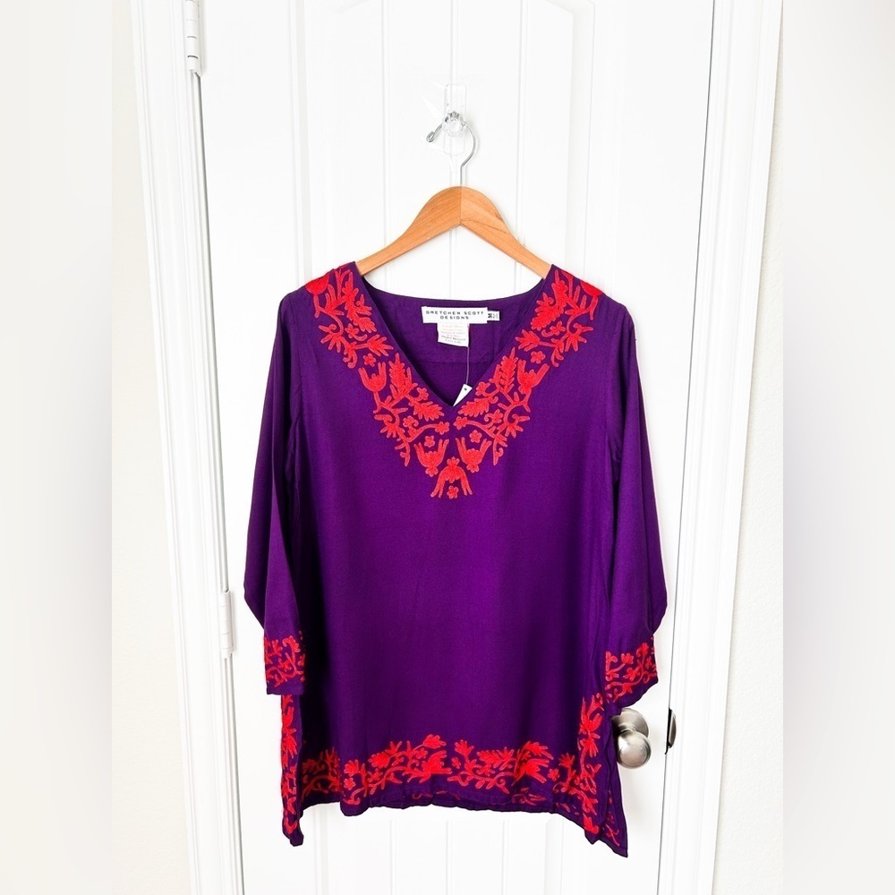 NWT Gretchen Scott Designs Embroidered Blouse Size Medium